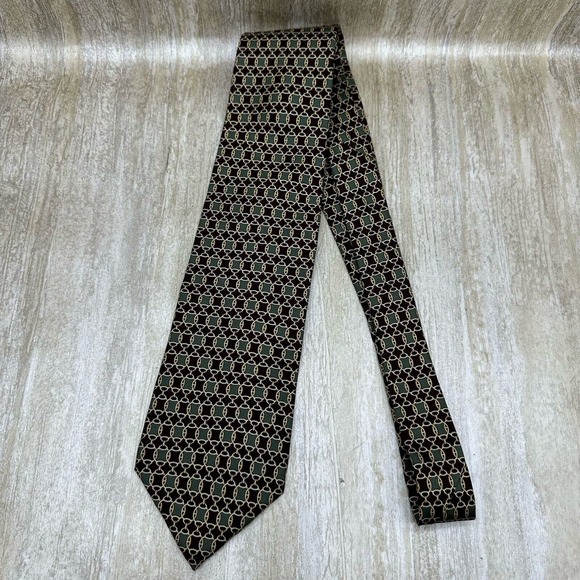 Brooks Brothers Makers 100% Silk Neck Tie Green Grown Geometric - Picture 3 of 8